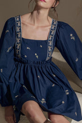 Floral Square Neck Balloon Sleeve Mini Dress OutfitFlow